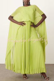 Spring Whispers Chiffon Pleated Wide Sleeve Volume Maxi Dress