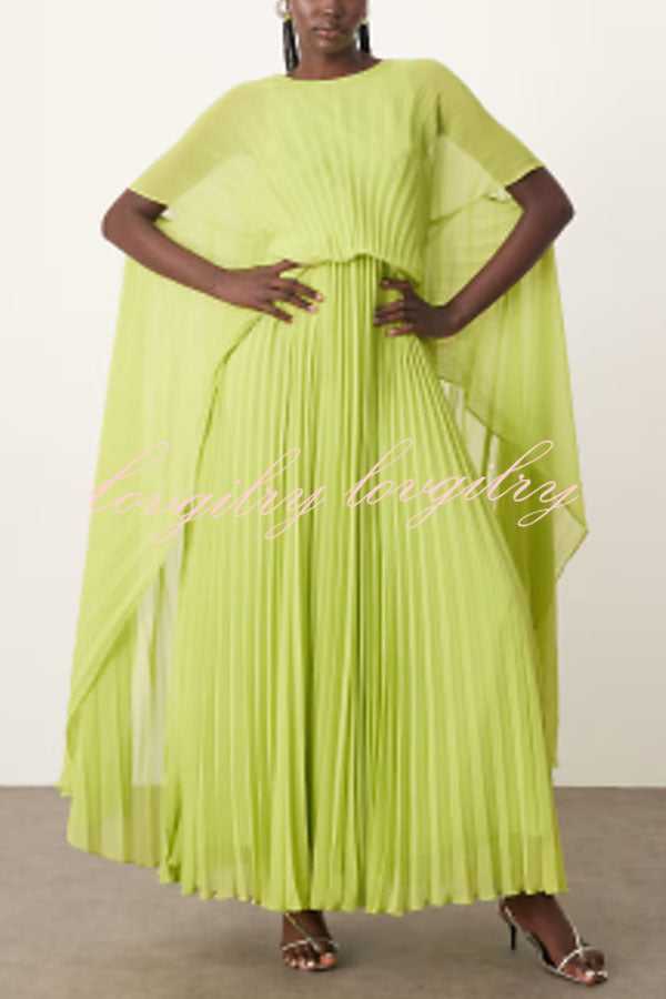 Spring Whispers Chiffon Pleated Wide Sleeve Volume Maxi Dress