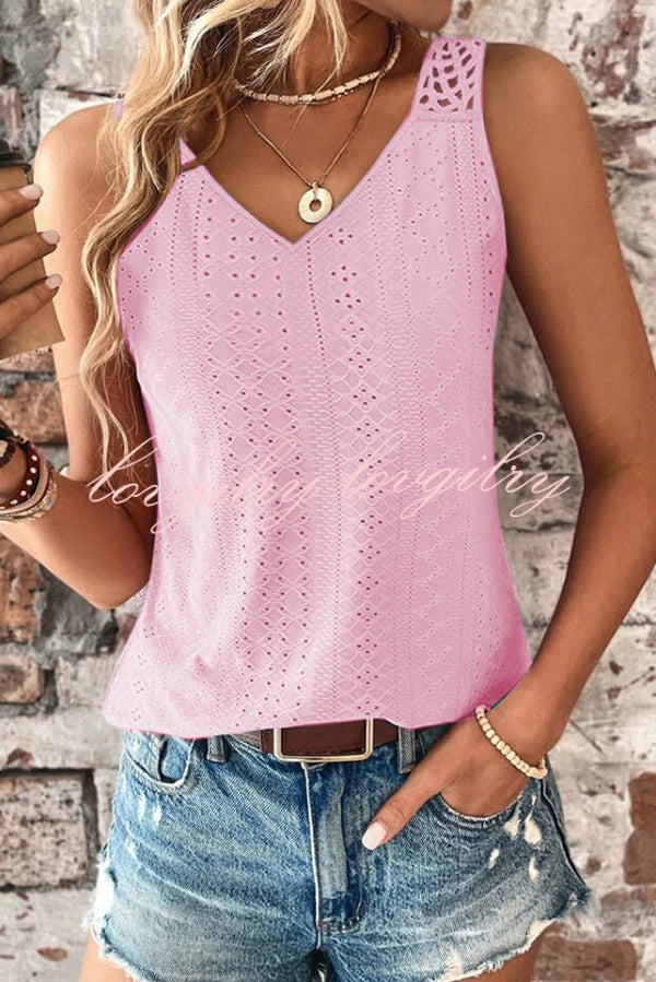 Solid Color Casual V-neck Hollow Back Vest Top