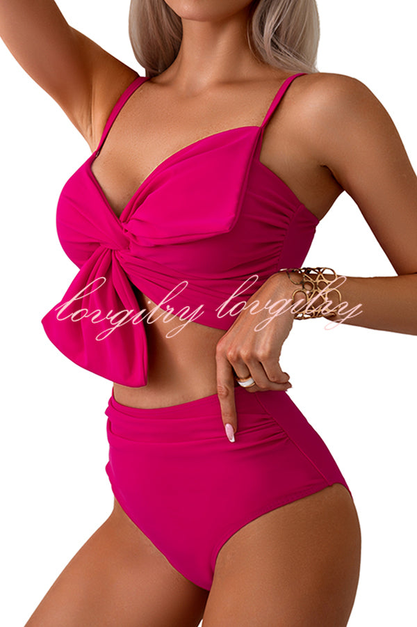 Gracie Bow Twist Design Printed High Rise Bikini Swimsuit