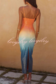 Sirene Sequin Gradient Starfish Brooch Cutout Slit Stretch Maxi Dress