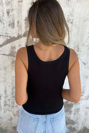 Solid Buttoned Stretch Rib Slim Fit Tank Top