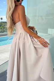 Sweet Cascade Solid Color Off Shoulder Pocket Full Hem Midi Dress