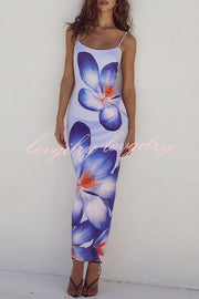 Definitely Memorable Abstract Floral Print Slip Stretch Maxi Dress