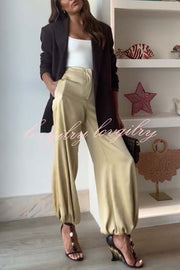 City Phantom Satin High Rise Pocket Aladdin Bloomers Pants