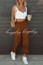 Let’s Rewind Nylon Elastic Waist Pocketed Cargo Pants