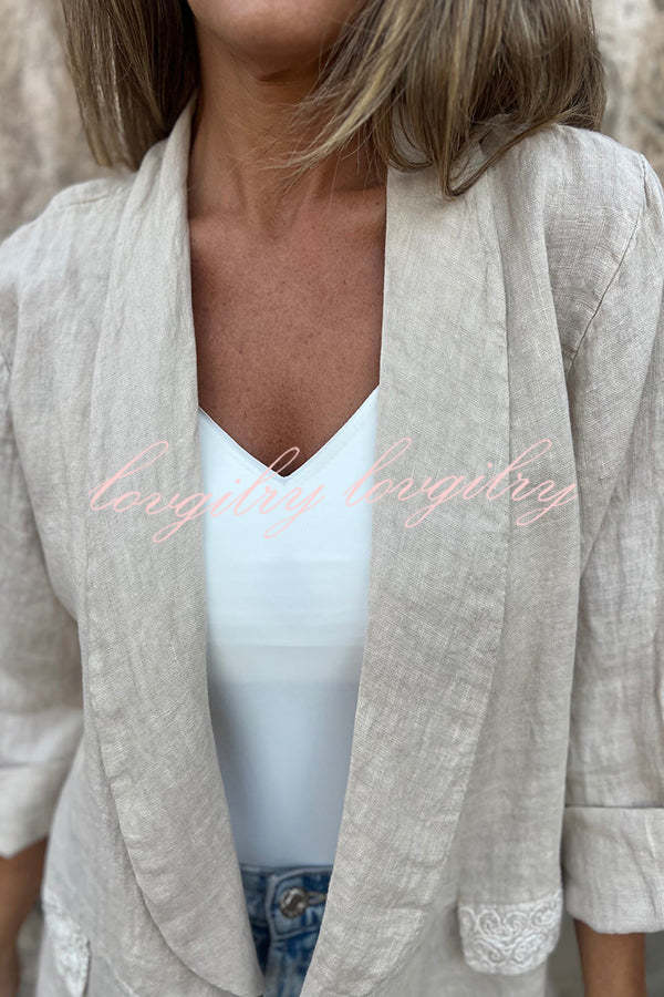 Olivia Linen Blend Lace Trim Half Sleeve Lapel Relaxed Blazer