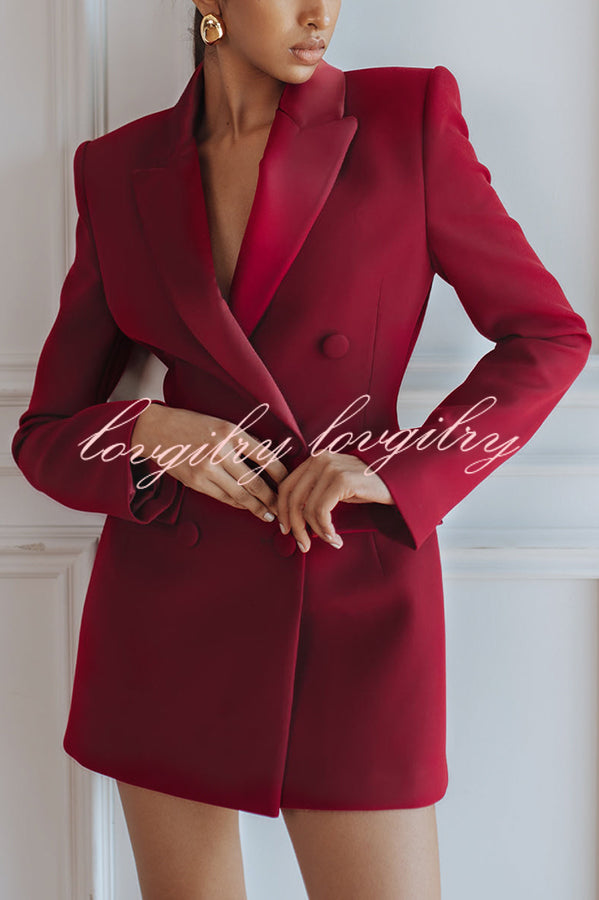 Modern Evening Gown Satin Lapel Button Long Sleeve Tuxedo-style Blazer Mini Dress