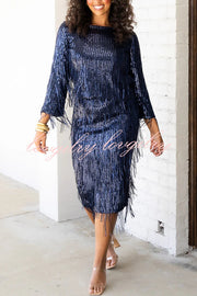 Insight Blueberry Sequin Fringe Long Sleeve Blouse