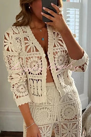 Summer Vacation Style Hollow Long Sleeve Knit Top