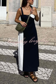 Simple and Stylish Contrast Color Sling Back Smocked Maxi Dress