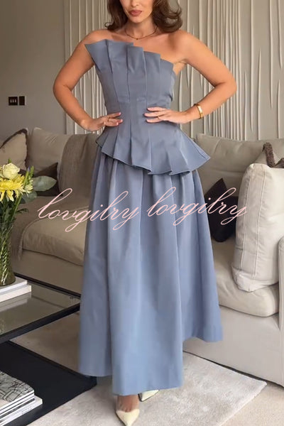 Fashionable Chic Off Shoulder Structured Pleat Corset A-line Midi Dress