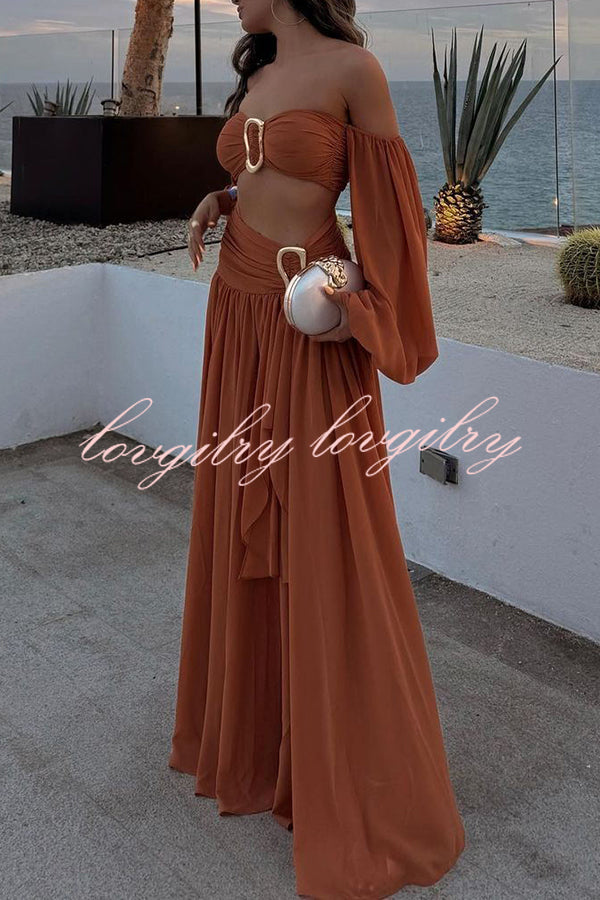 Vacation Chic Chiffon High Rise Flowy Asymmetrical Drape Maxi Skirt