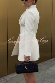 Kayleen Stand V-neck Decorative Metal Button Long Sleeve Pocket Blazer Mini Dress