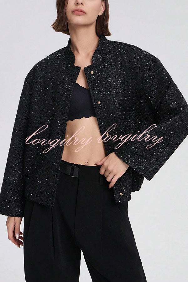 Fashion Sequin Long Sleeve Casual Pocket Loose Jacket