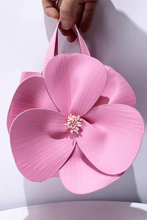 Fashionable 3D Petal Flower Solid Color Collar Handbag (including Lining)