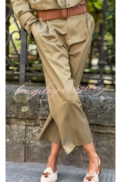 Classic Charm Mid-rise Pocketed Loose Cropped Pants