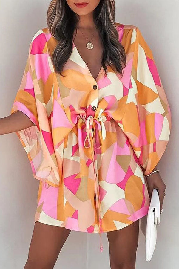 Lilipretty Dynamic Love Printed Batwing Sleeve Dress