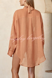 Barcelona Linen Blend V-neck Button Long Sleeve Oversized Tunic