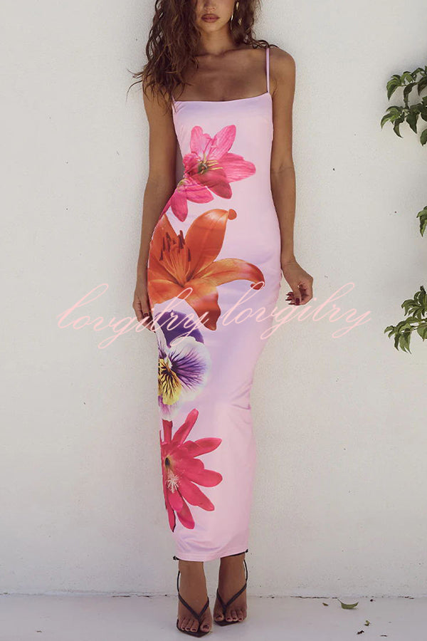 Definitely Memorable Abstract Floral Print Slip Stretch Maxi Dress