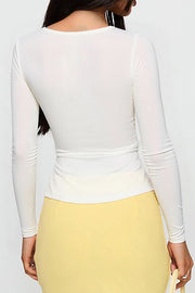 Solid Color Deep V Hollow Long Sleeve Casual Slim Fit Top