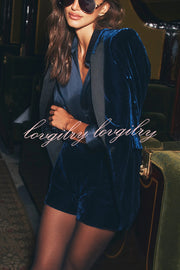 Bold Modern Velvet Contrast Satin Lapel Blazer and High Rise Pocket Shorts Set