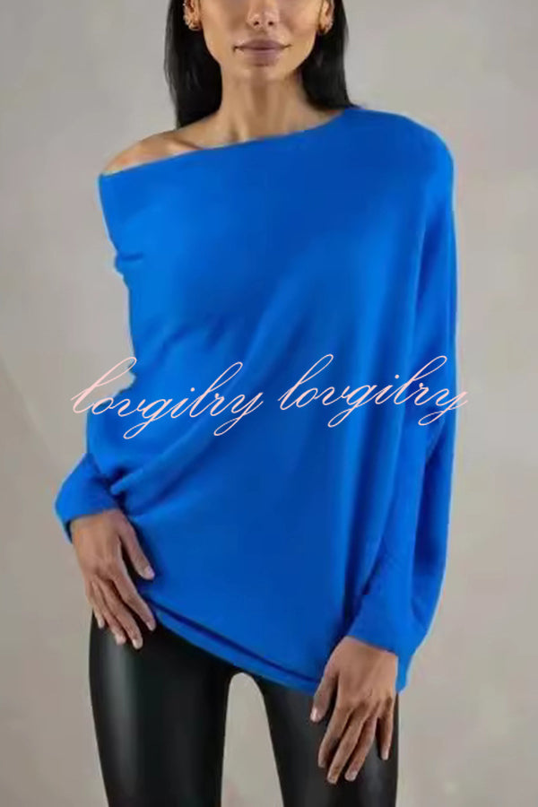 Solid Color Round Neck Long Sleeve Loose Knitted Sweater