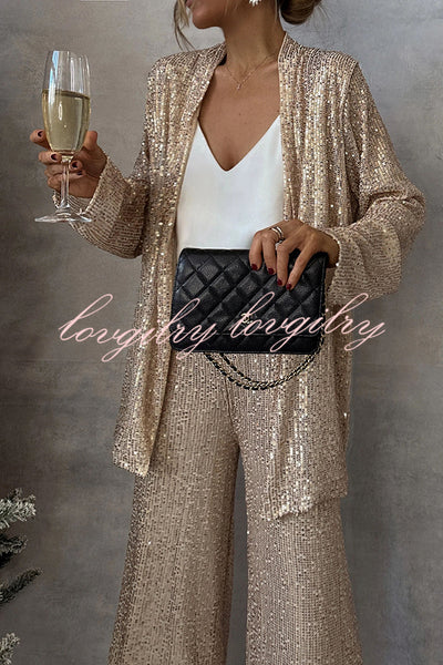 Party Scene Sequin Open Front Long Sleeve Drape Coat