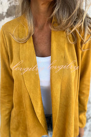 Solid Color Suede Lapel Long Sleeve Loose Coat