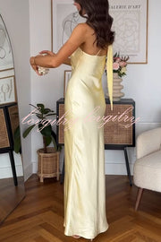 Flowing Elegance Satin One Shoulder Scarf Maxi Dress