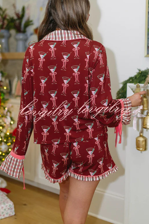 Tini Time Unique Print Tie-up Sleeve Pocket Shirt and Elastic Waist Shorts Pajama Set