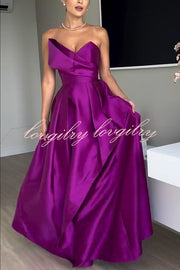 Queen Style Satin Triangular Shape Off Shoulder Prom Maxi Dress