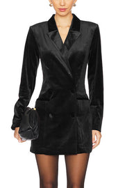 Holiday Soiree Solid Color Velvet Lapel Long Sleeve Blazer Mini Dress