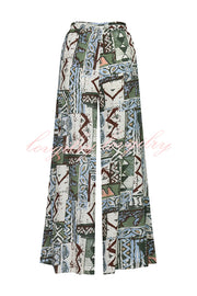 Terrace View Off Shoulder Tie Loose Top and Elastic Waist Unique Print Loose Pants Set