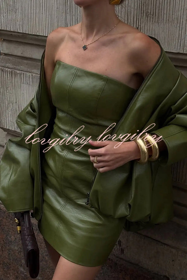 Solid Color Loose Long Sleeve Pocket Casual Leather Jacket