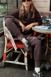 Afternoon Tea Time Turtleneck Side Zipper Sweatshirt and Elastic Waist Pocketed Loose Jogger Set