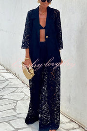 Seaside Nocturne Lace Button Half Sleeve Lapel Vacation Blazer