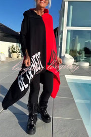 Letter Printed Long Sleeve Hooded Loose Irregular Sweatshirt