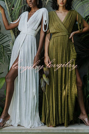 Resort Style Draped Braids Shoulder Backless Cover-up Loose Maxi Dress