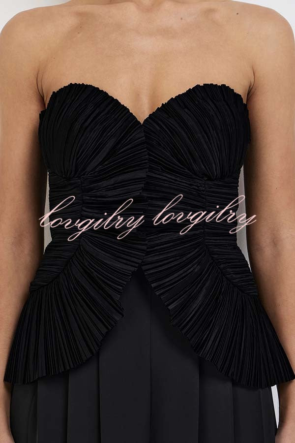 Show Exquisiteness Satin Pleated Heart-shaped Off Shoulder Halter Tank