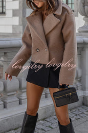 Fashionable British Lapel Long Sleeve Crop Jacket