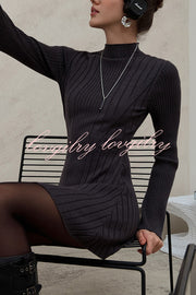 Solid Color Long-sleeved Slim-fit Elegant Knitted Mini Dress
