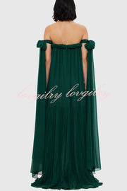 Fairy Spirit Tulle Braided Neckline Tie Arm Straps Pleated Maxi Dress