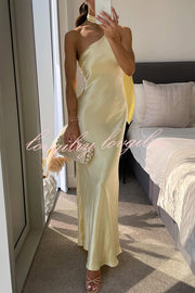 Flowing Elegance Satin One Shoulder Scarf Maxi Dress