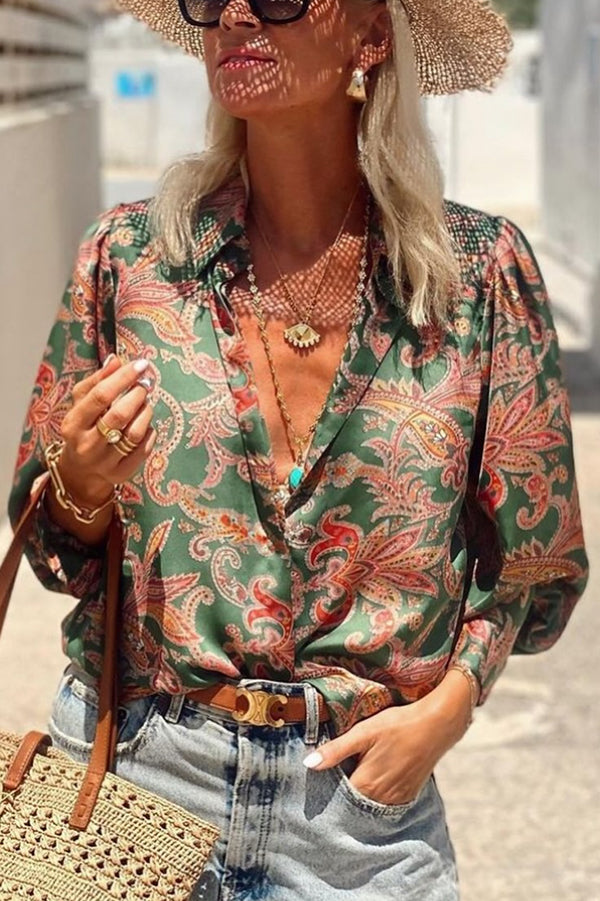 Unique Printed Loose Resort Long Sleeve Shirt