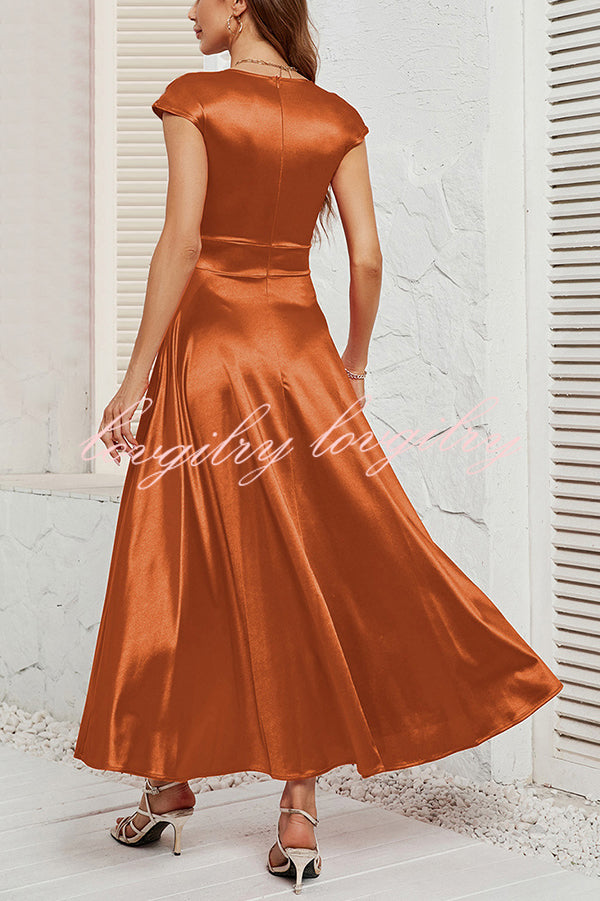 Satin Solid Color Sleeveless V-neck Pocket Maxi Dress