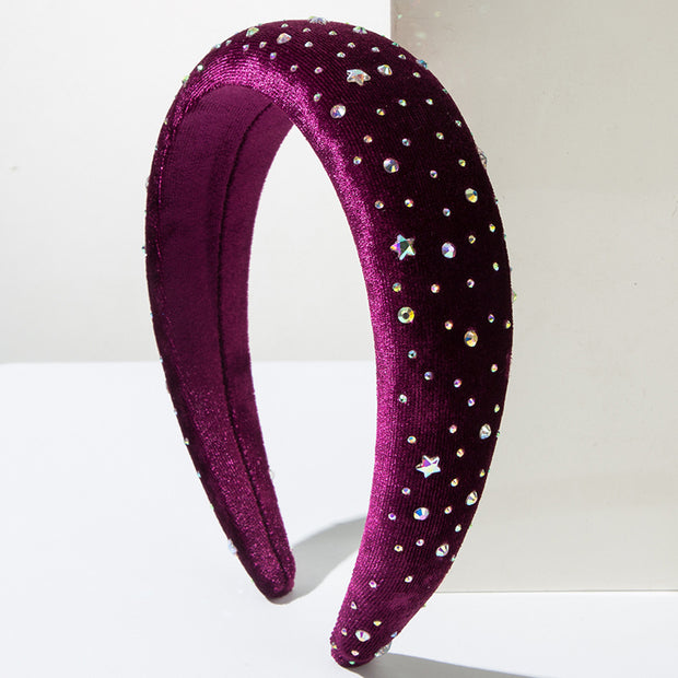 Vintage Velvet Inlaid with Colorful Rhinestones Headband