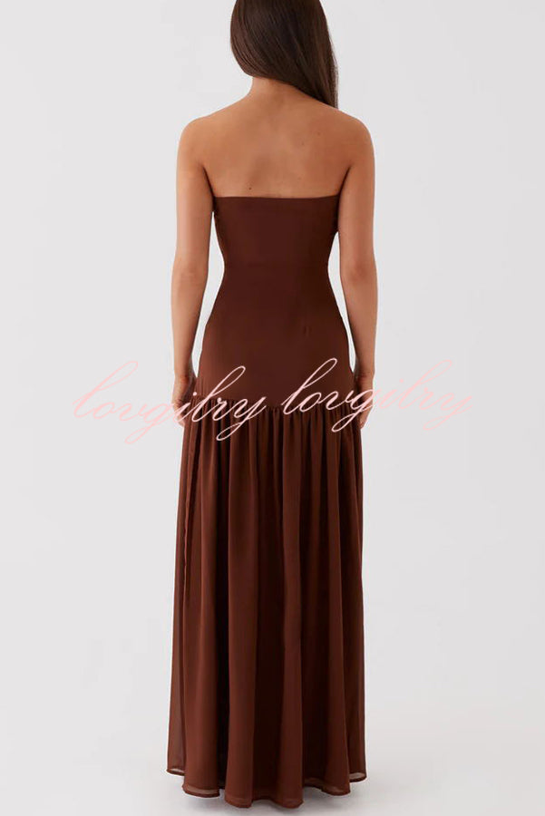 Eden Patchwork Semi-sheer Chiffon Strapless Maxi Dress