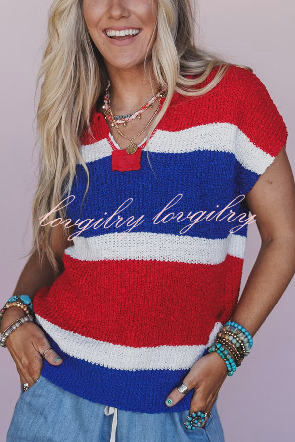 Independence Day Colorway Sleeveless Casual Knitted Sweater