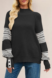 Stylish Color-blocked Loose Long-sleeved Knit Sweater